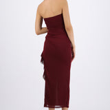 Vestido maxi bandeau mesh drapeado con abertura