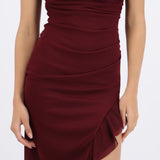 Vestido maxi bandeau mesh drapeado con abertura