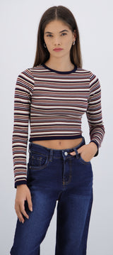 Top manga larga mini rayas