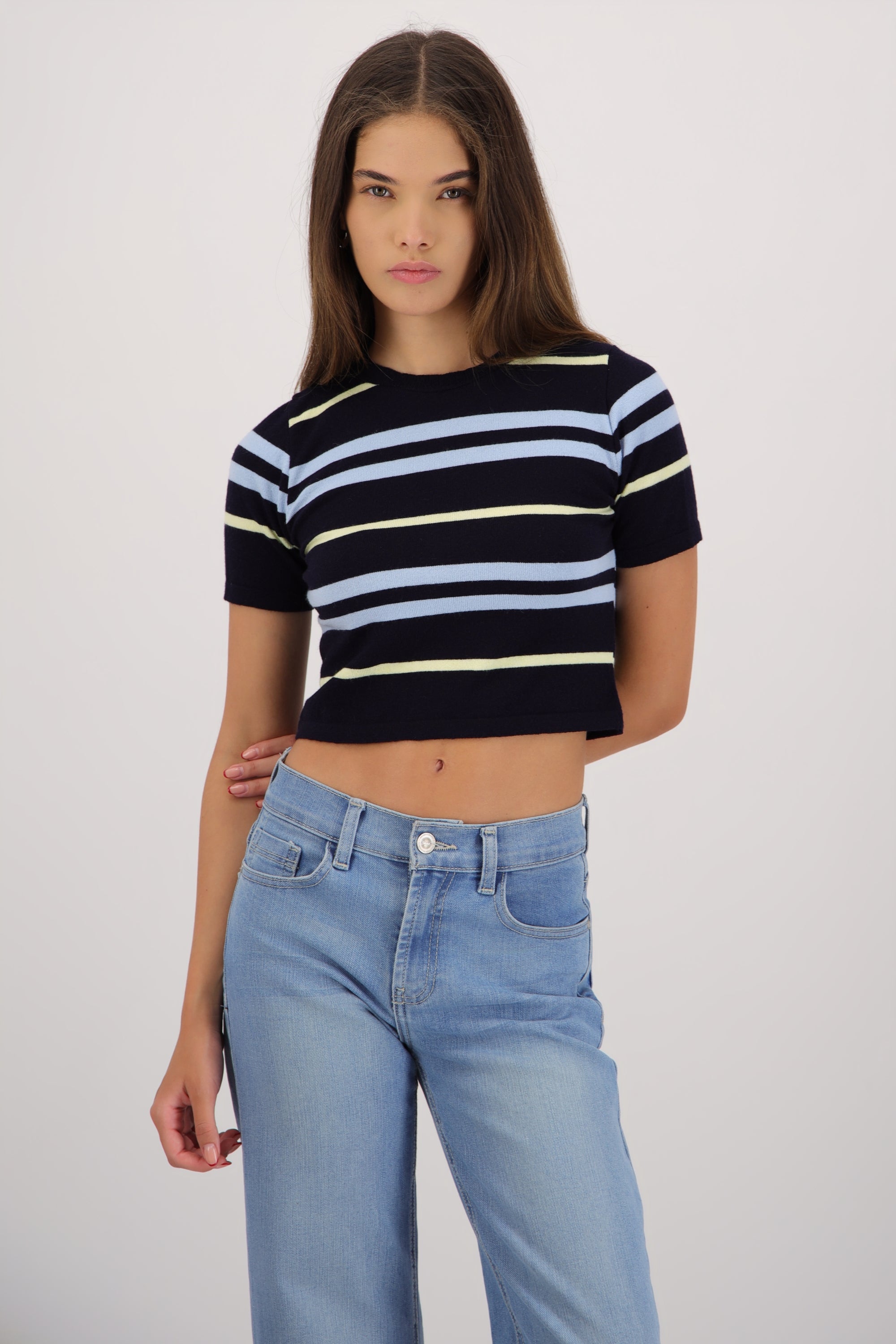 Top manga corta crop rayas MARINO COMBO