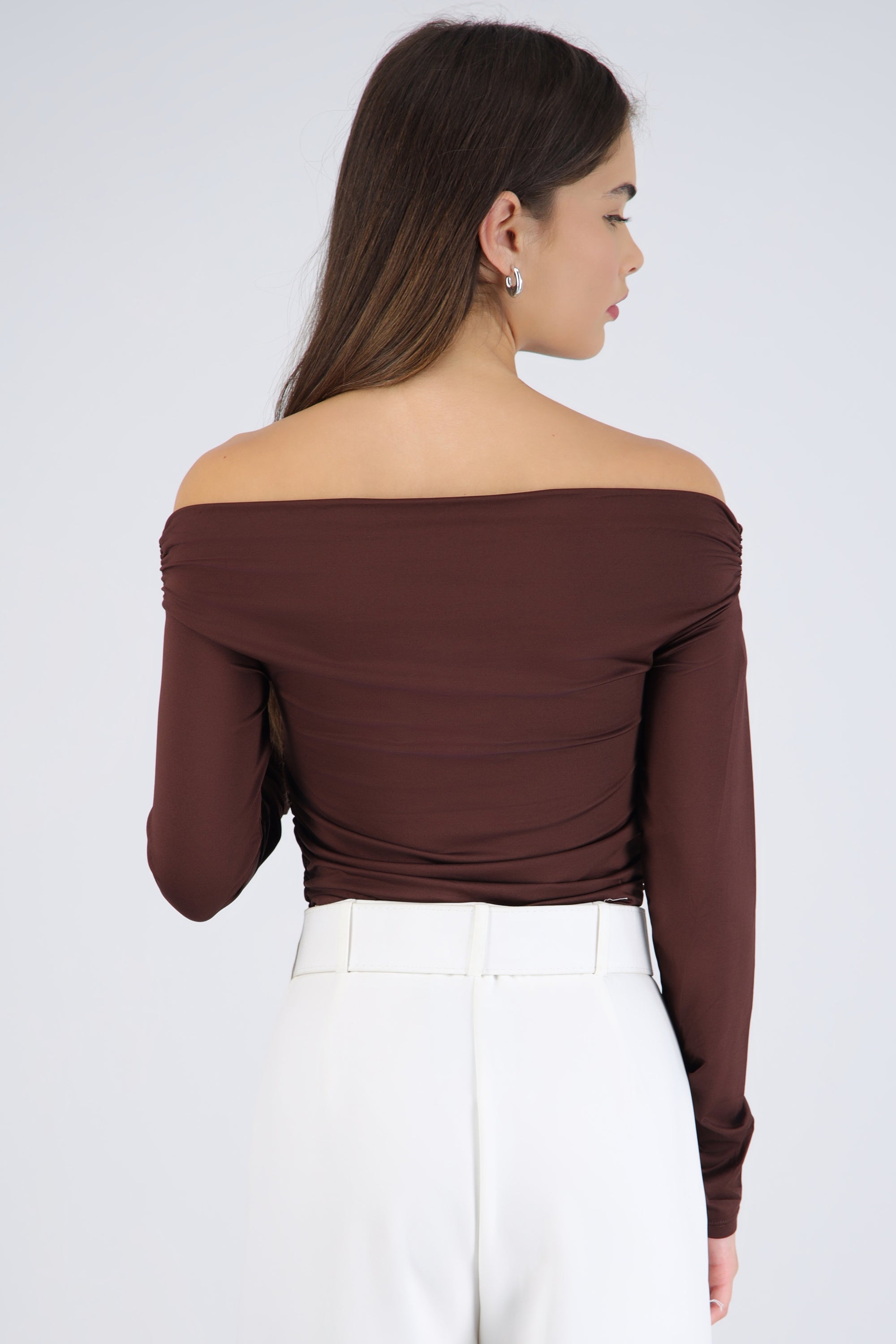 Bodysuit manga larga costados plisados