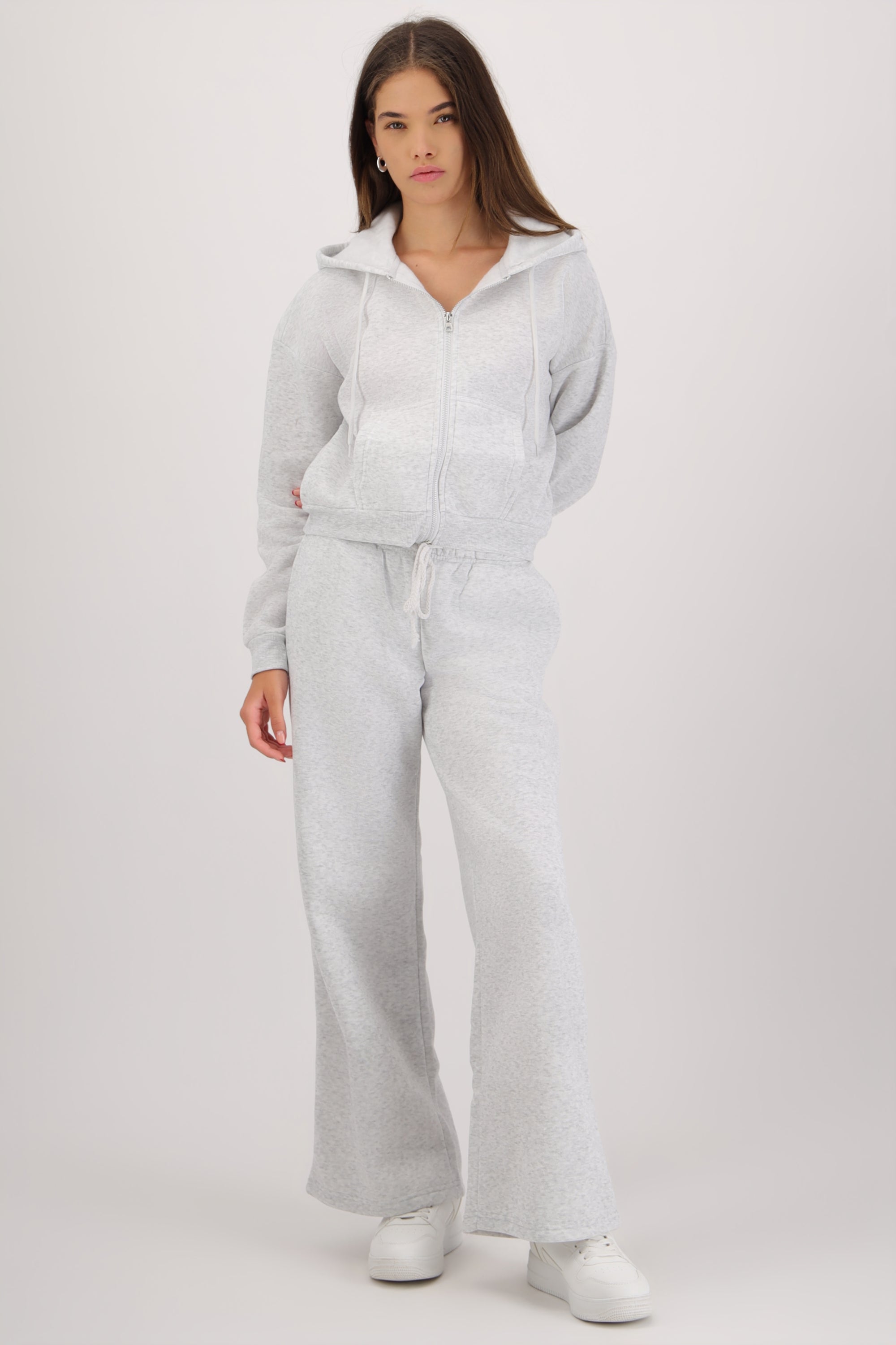 Pantalon wide leg detalle cintura jareta GRIS CLARO