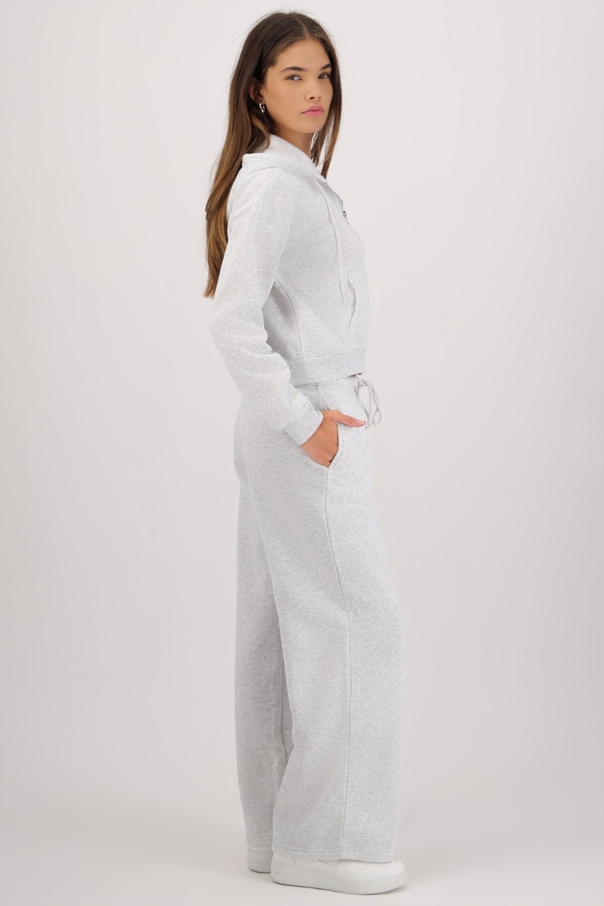 Pantalon wide leg detalle cintura jareta GRIS CLARO