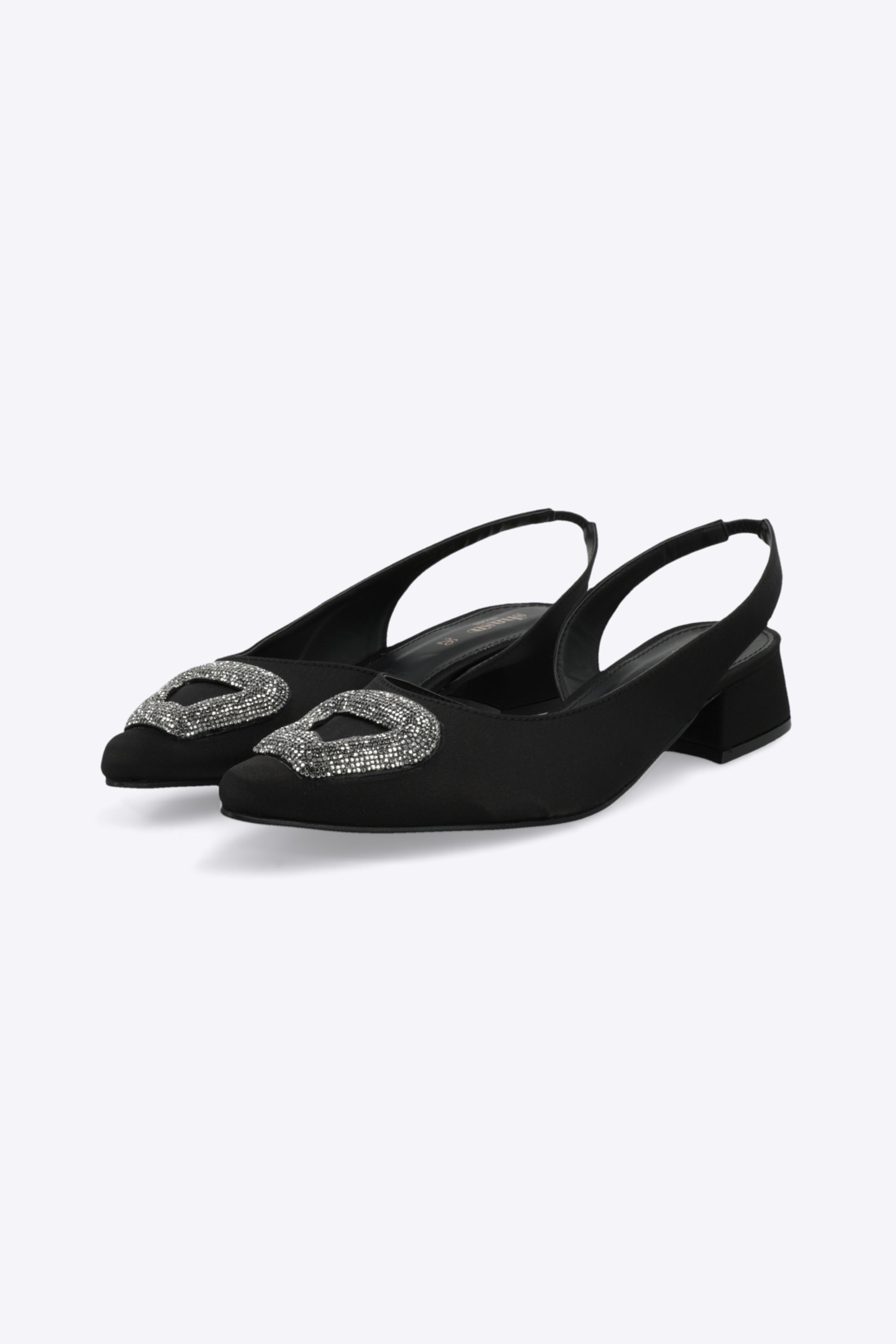 Mini tacón puntal hebilla brillos satin