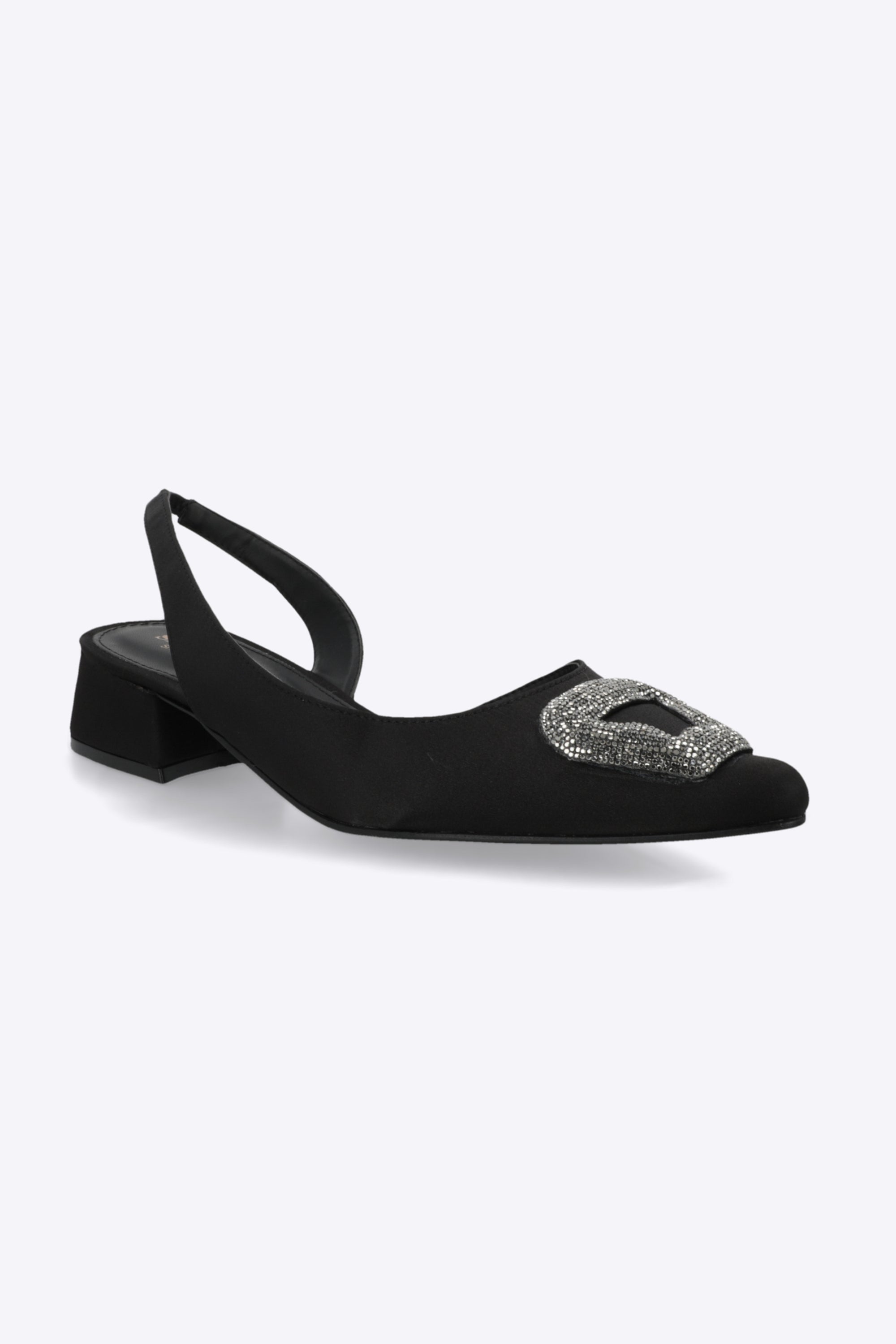 Mini tacón puntal hebilla brillos satin