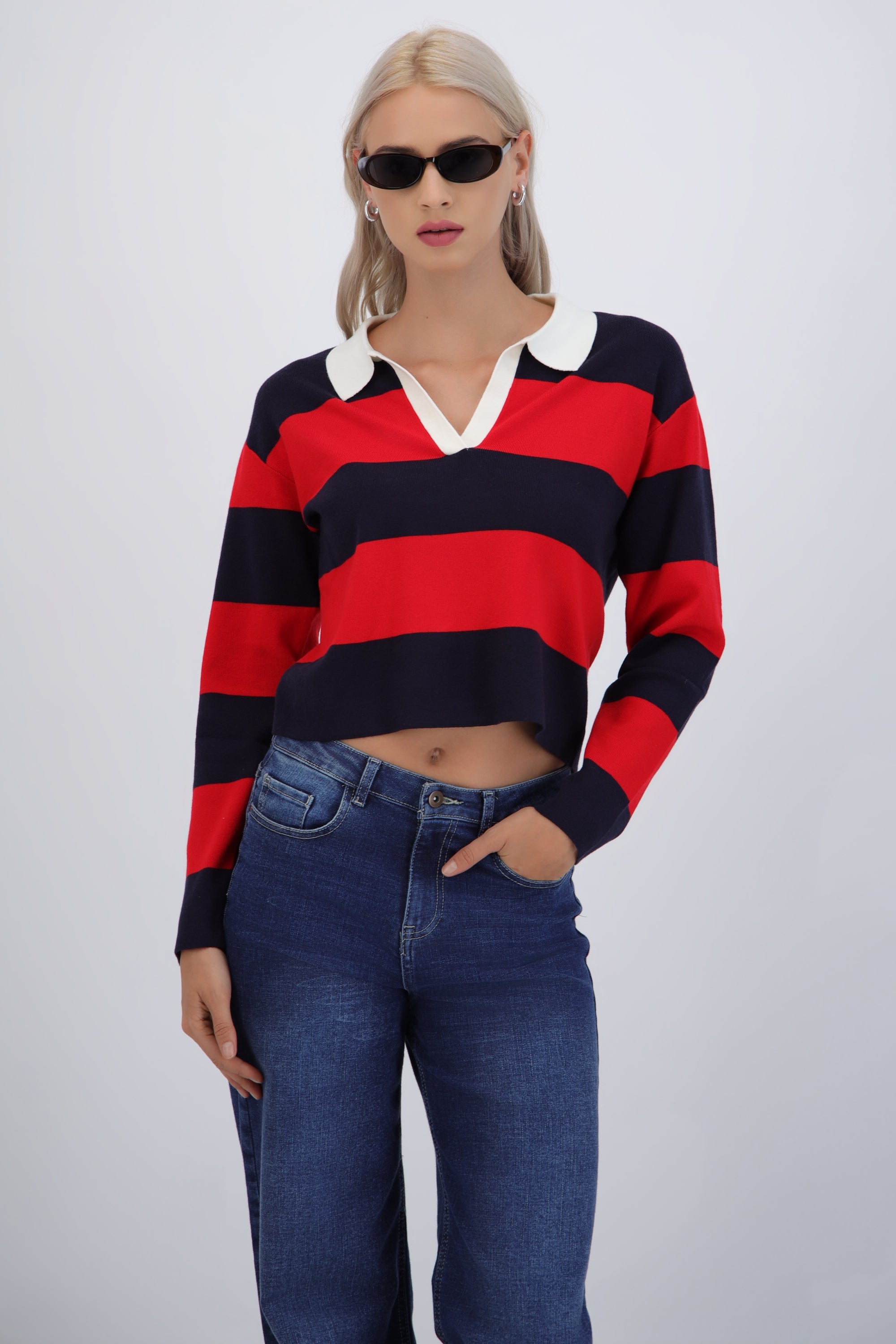 Suéter ligero polo rayas