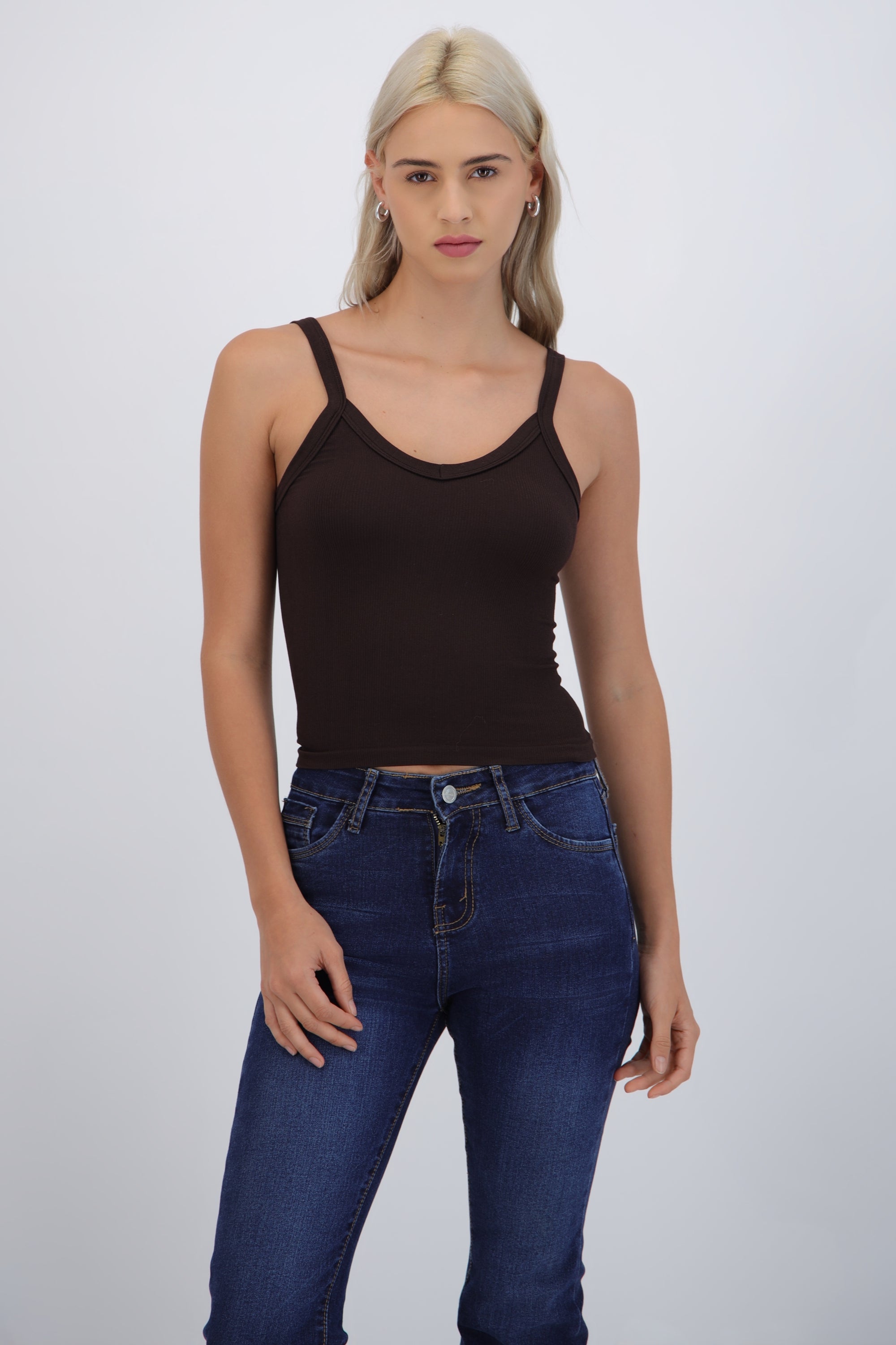 Top tirantes cuello v seamless CHOCOLATE