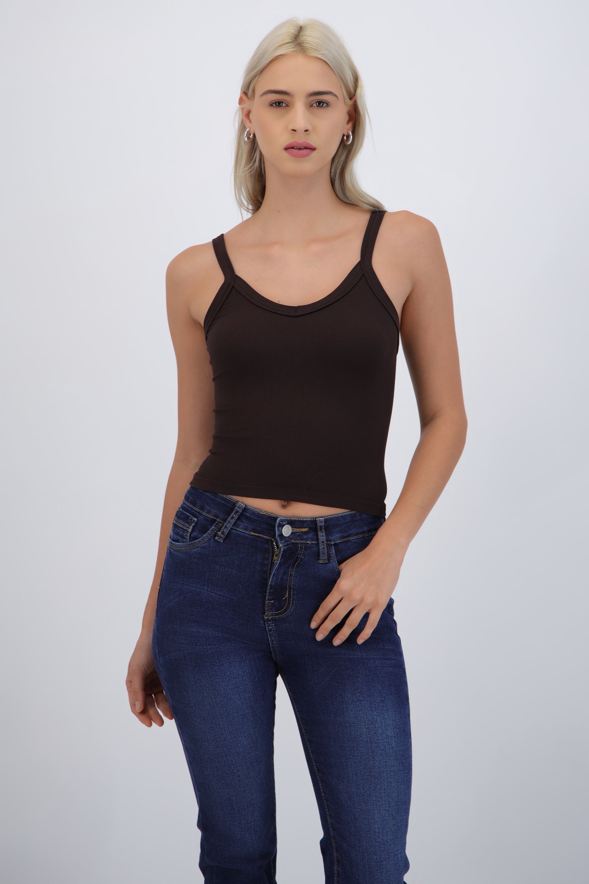Top tirantes cuello v seamless CHOCOLATE