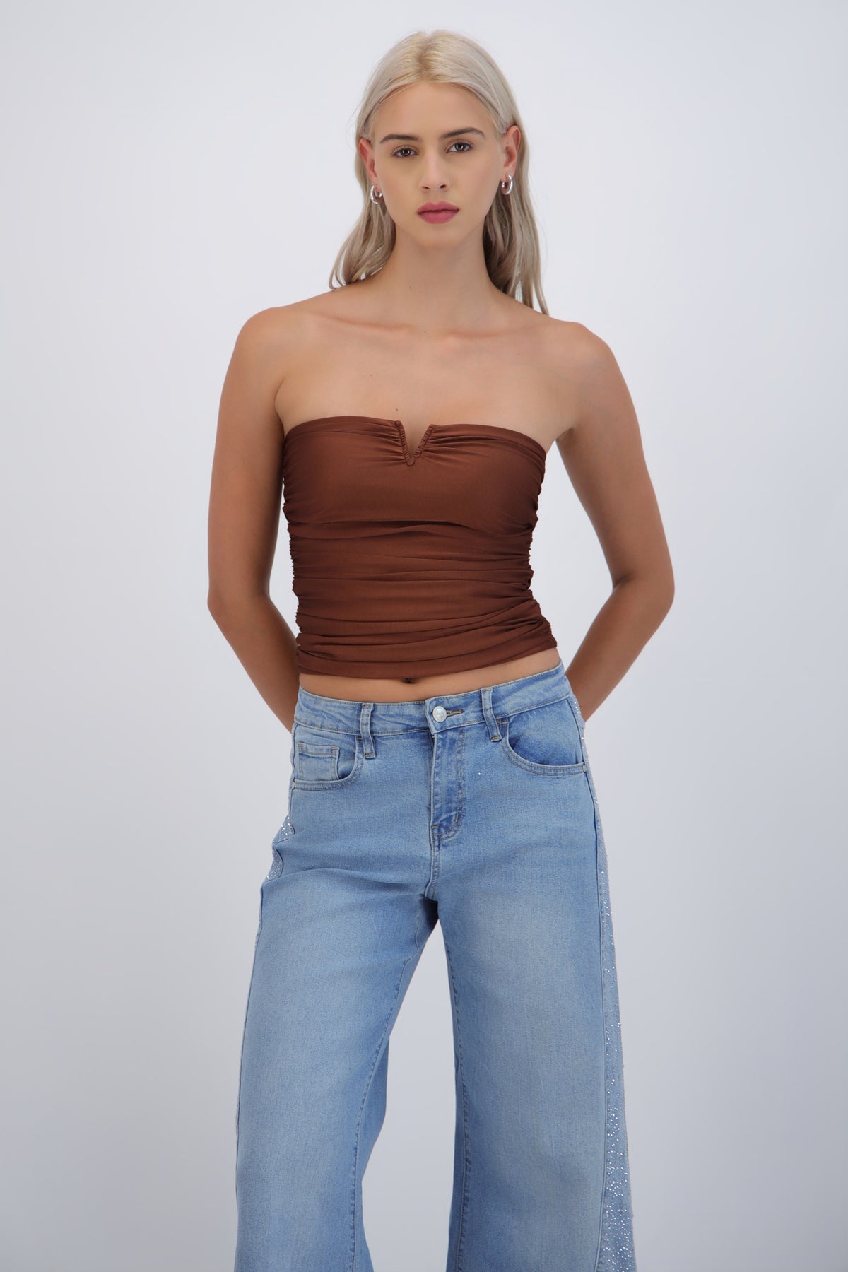 Top drapeado strapless CAFE