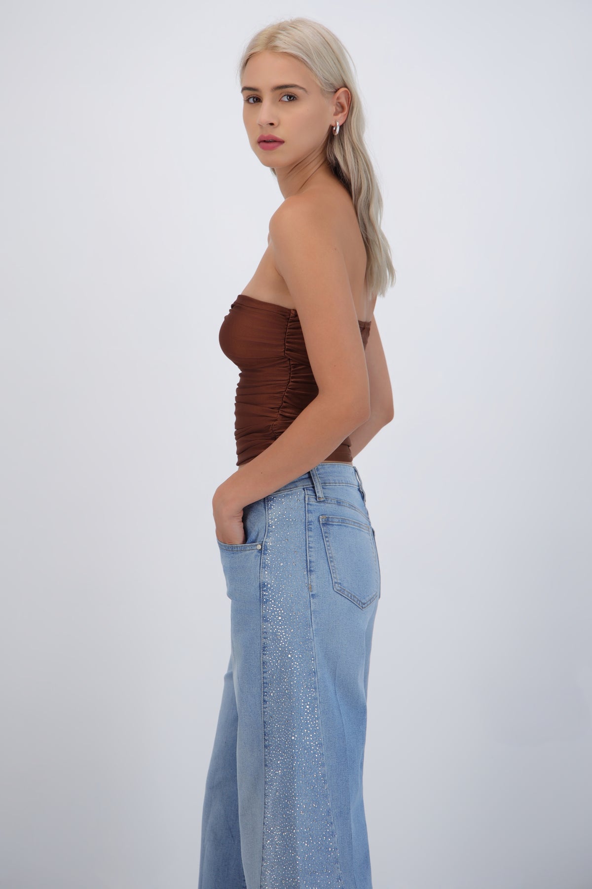 Top drapeado strapless CAFE