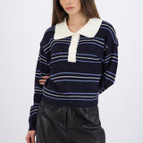 Suéter polo rayas crop