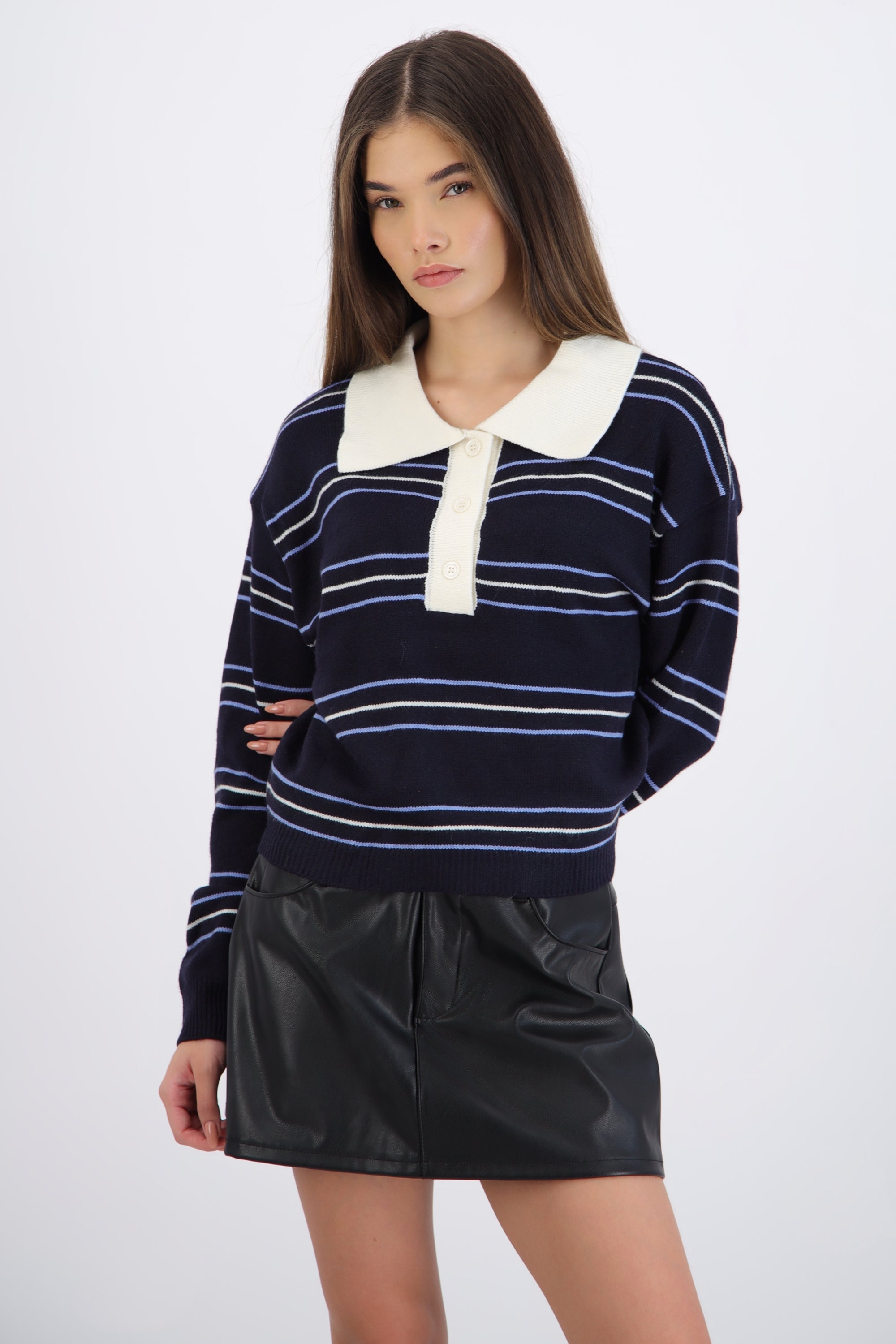 Suéter polo rayas crop