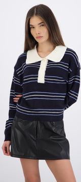 Suéter polo rayas crop