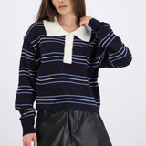 Suéter polo rayas crop