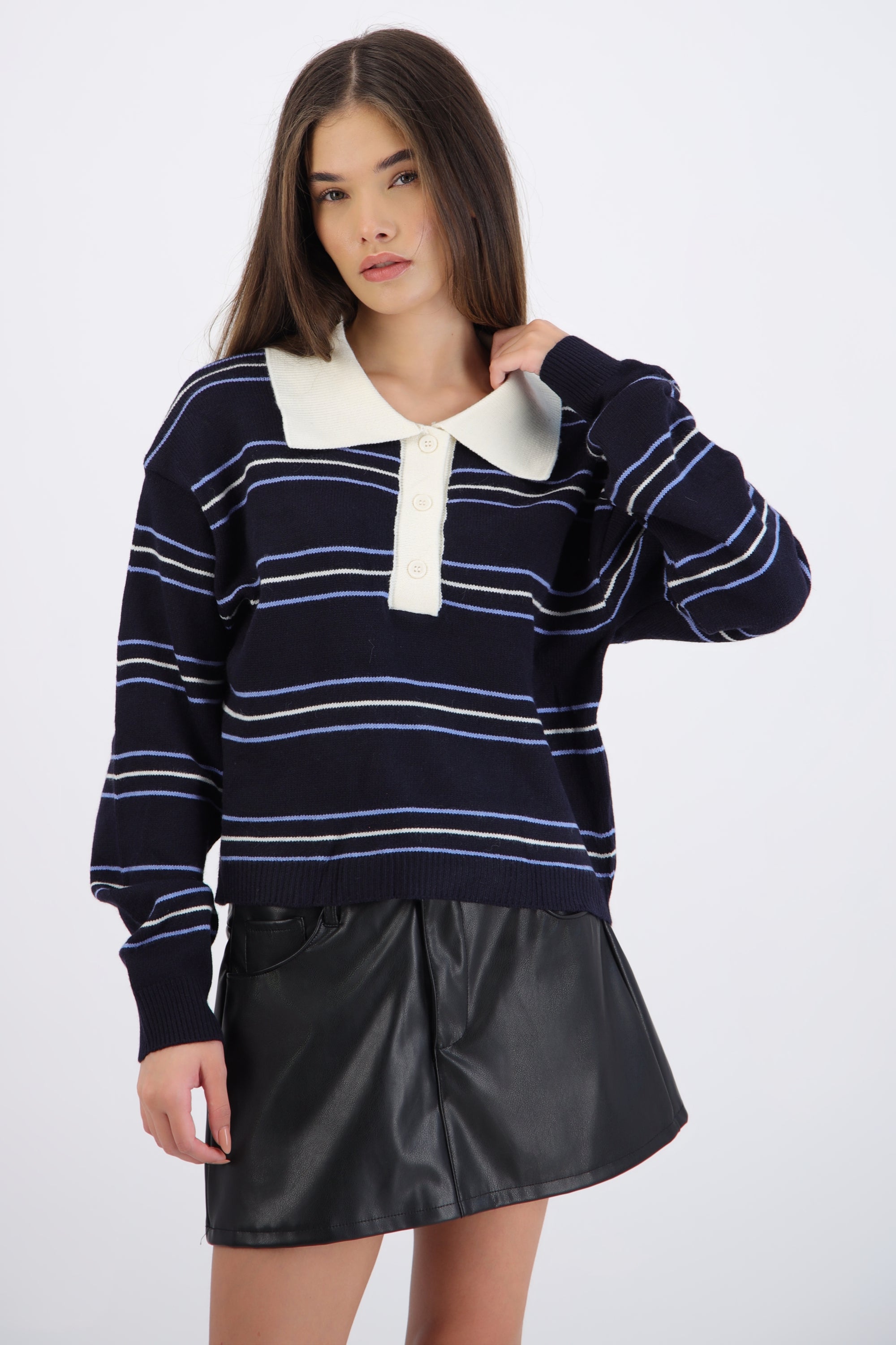 Suéter polo rayas crop
