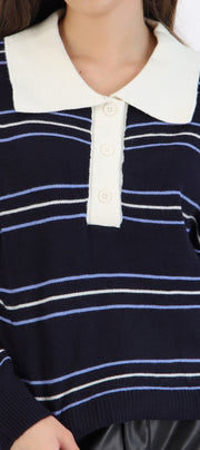 Suéter polo rayas crop