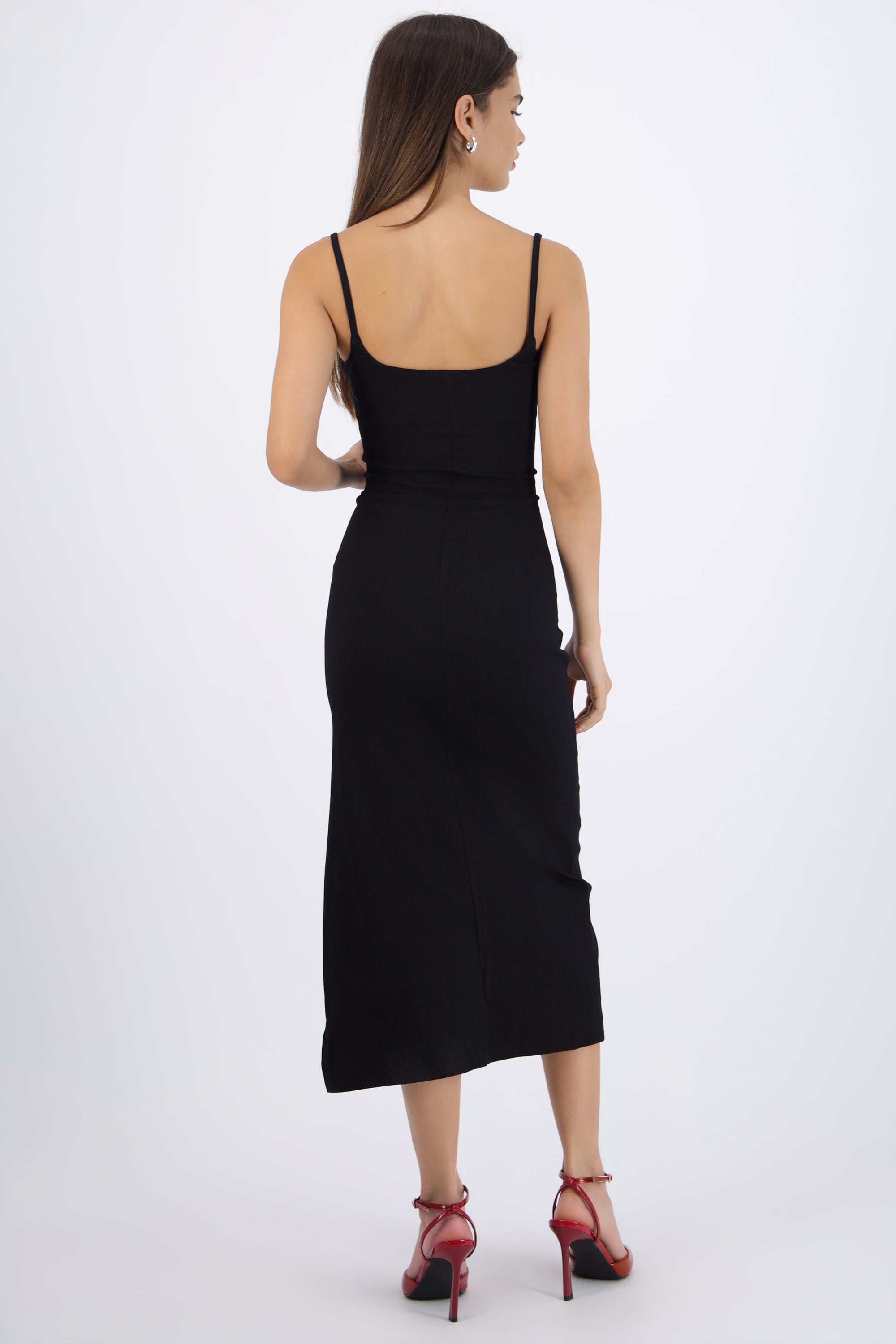 Vestido textura con tirantes NEGRO