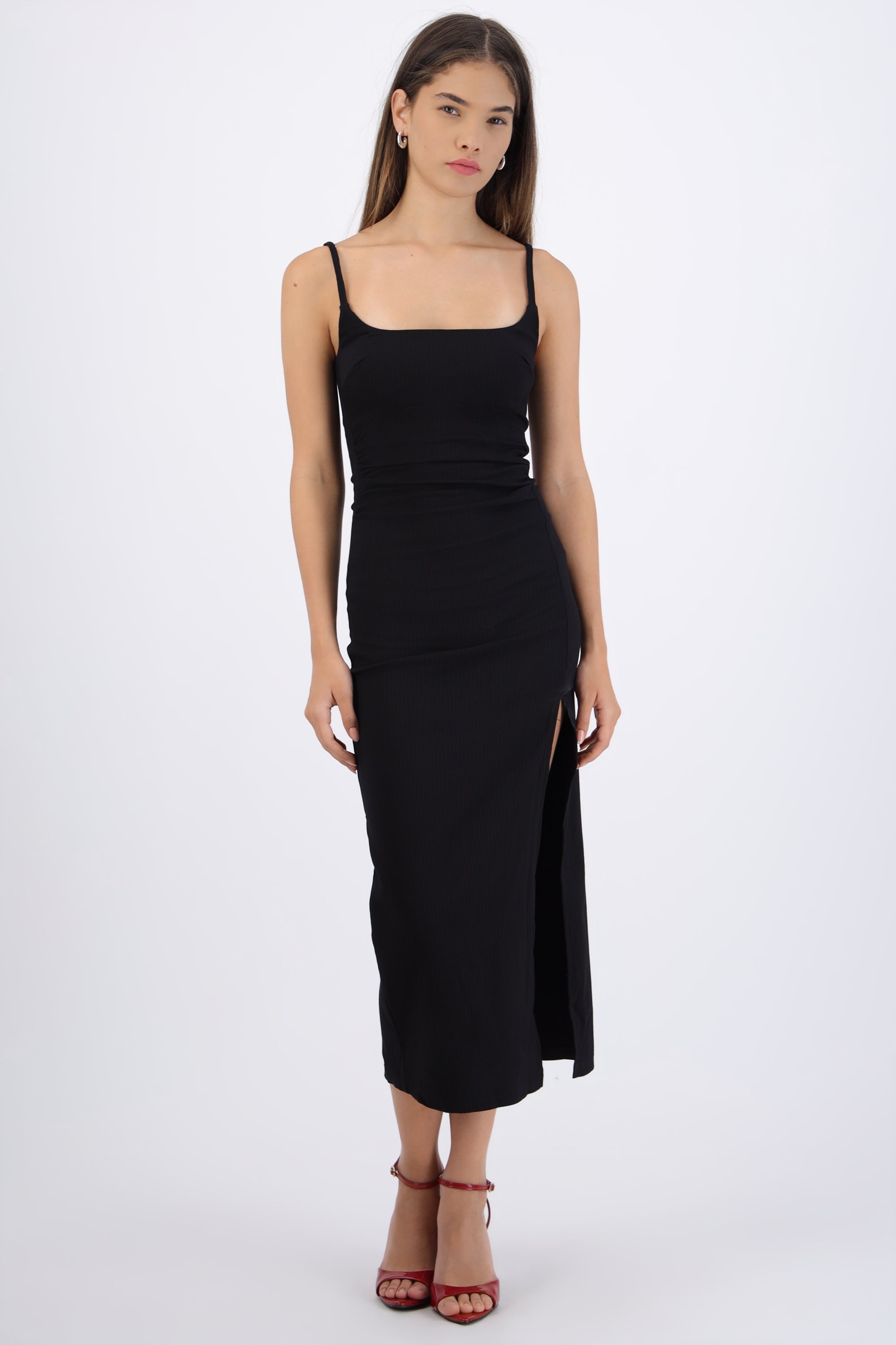 Vestido textura con tirantes NEGRO