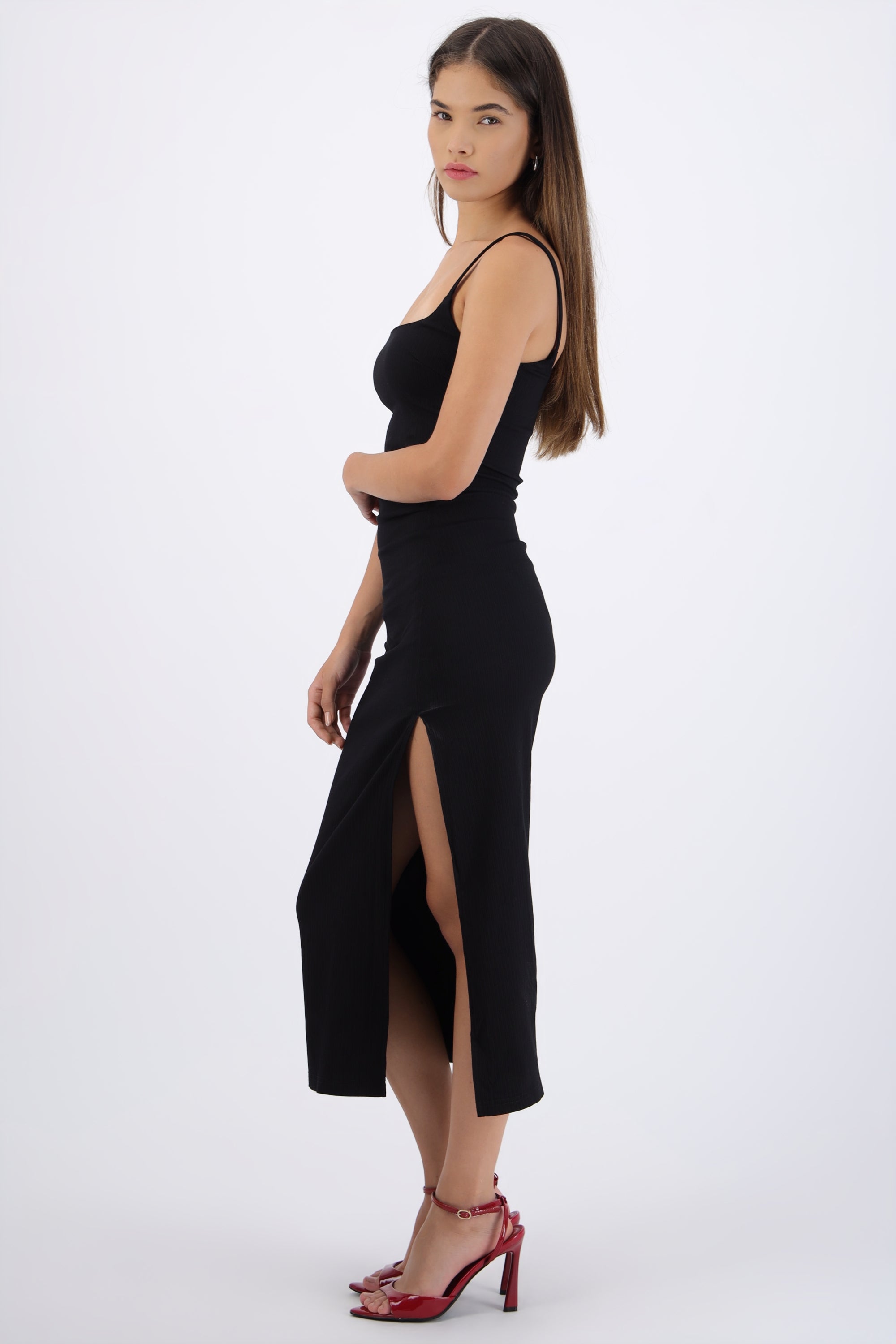 Vestido textura con tirantes NEGRO