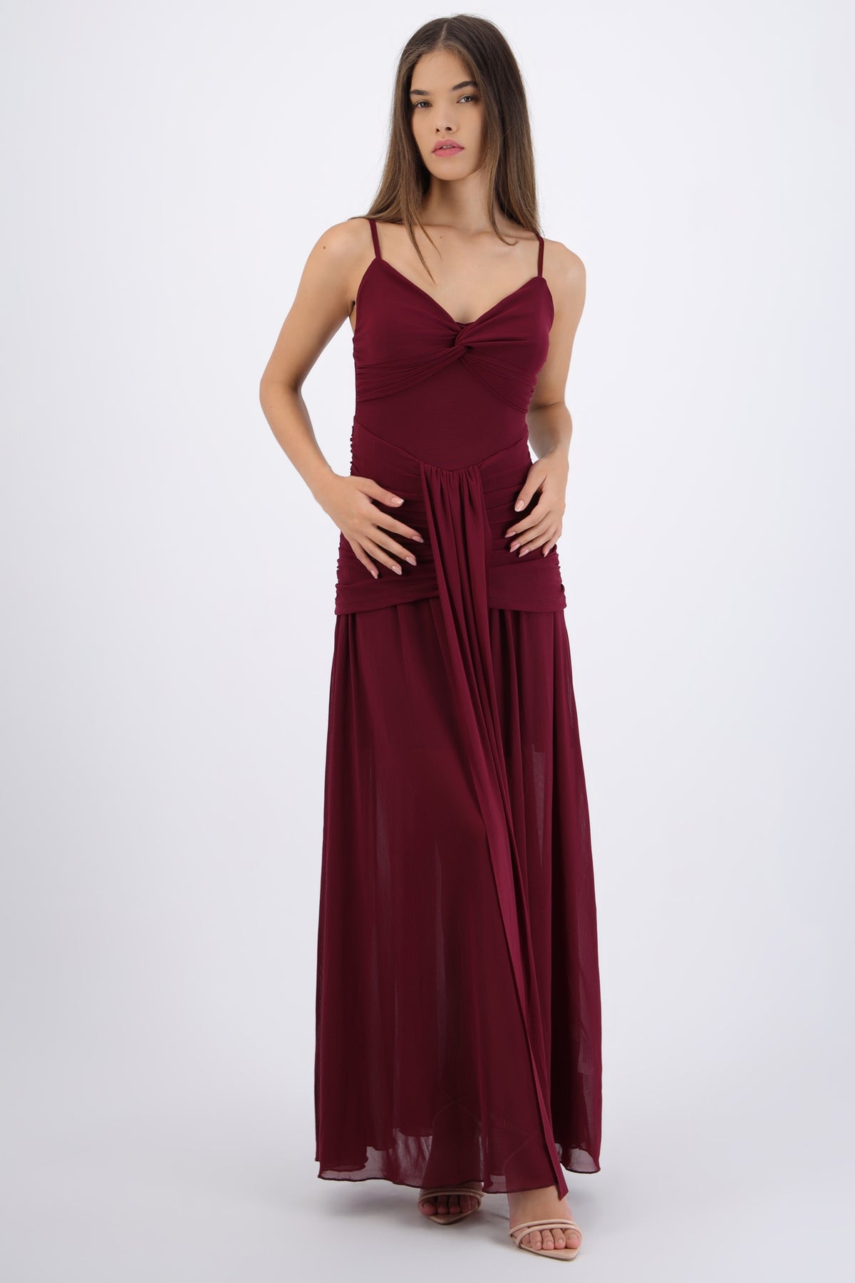 Vestido con nuedo tirantes CIRUELA