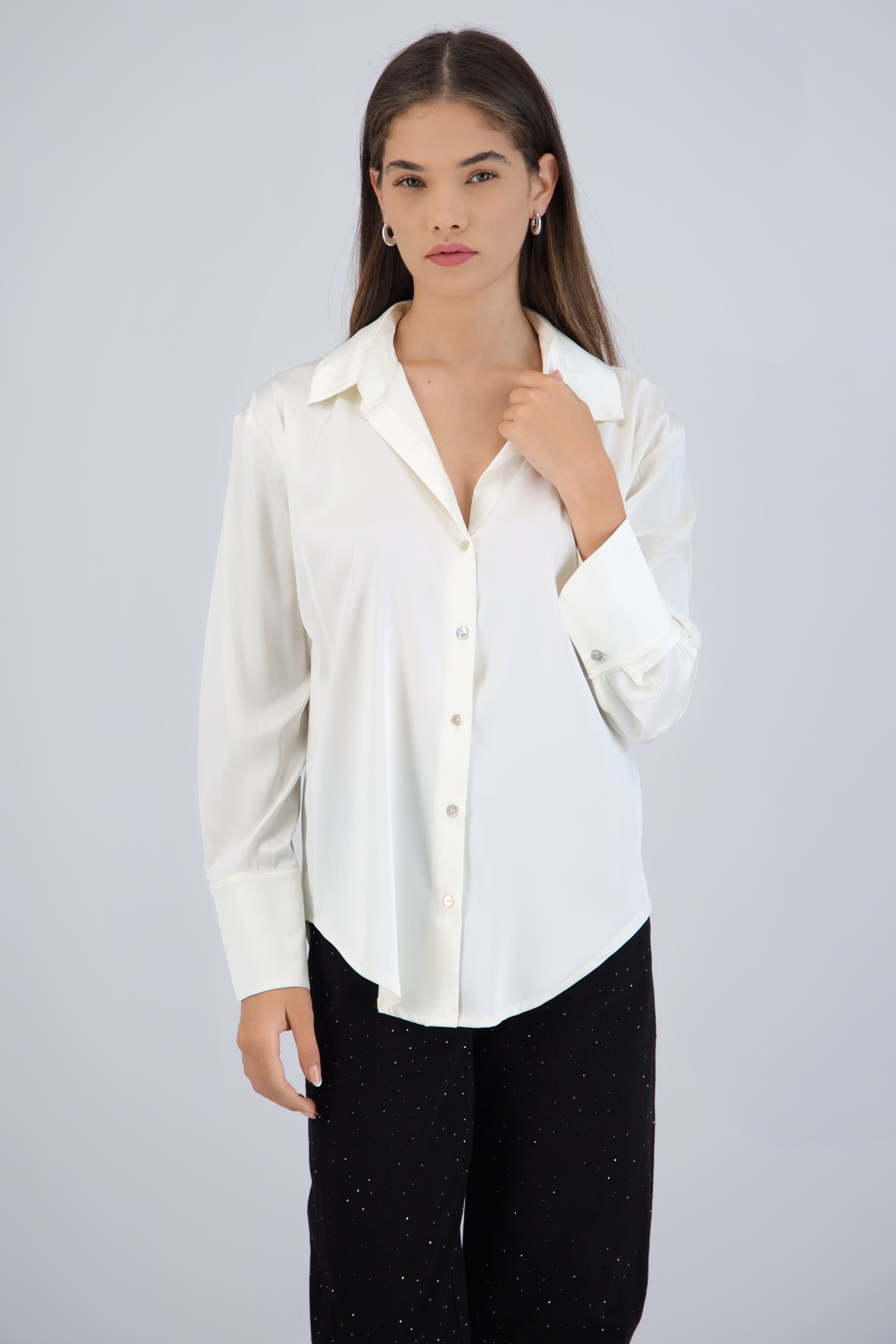 Camisa manga larga satin HUESO