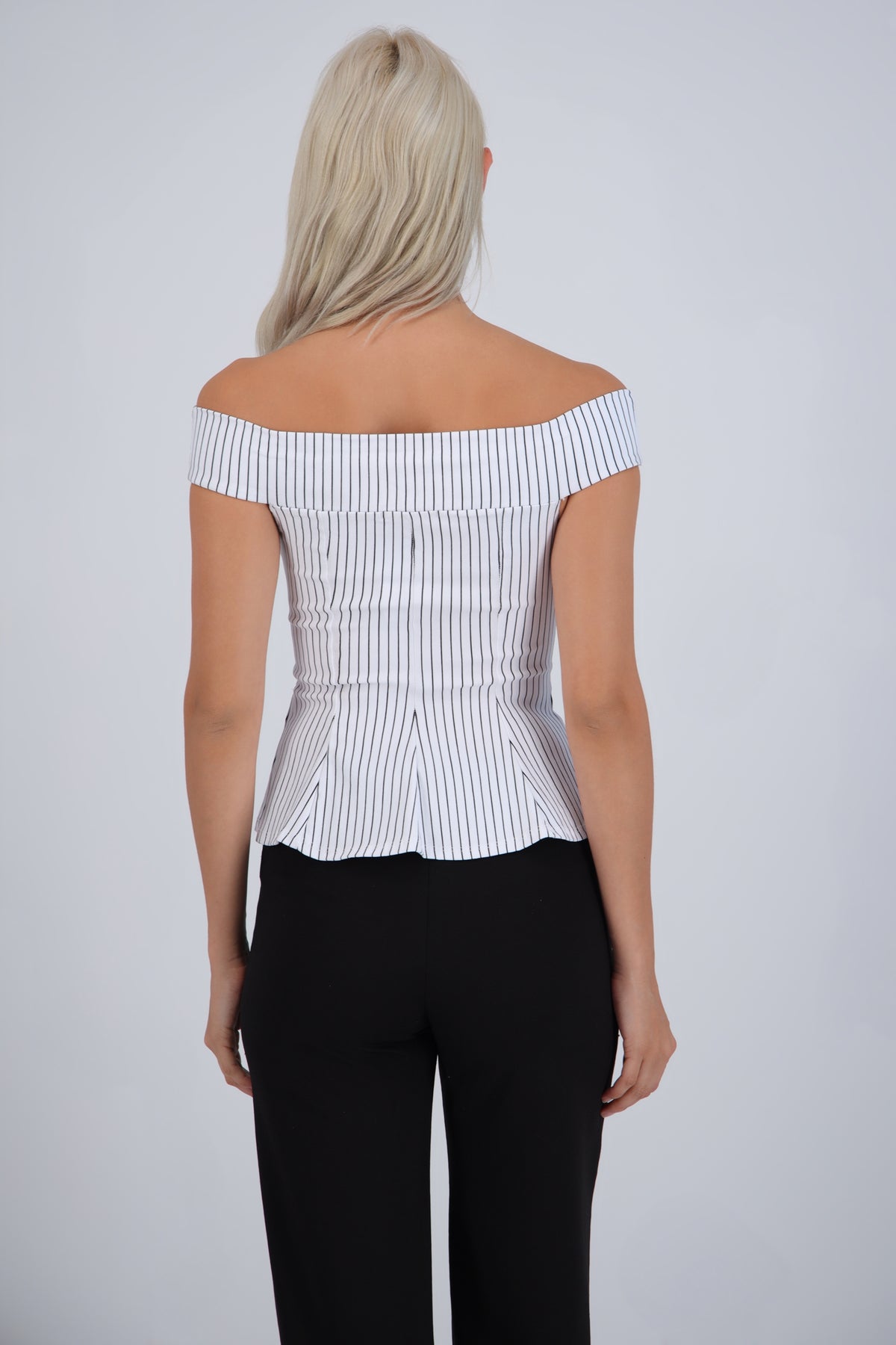 Top peplum off shoulder rayas BLANCO COMBO
