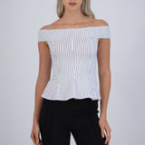 Top peplum off shoulder rayas