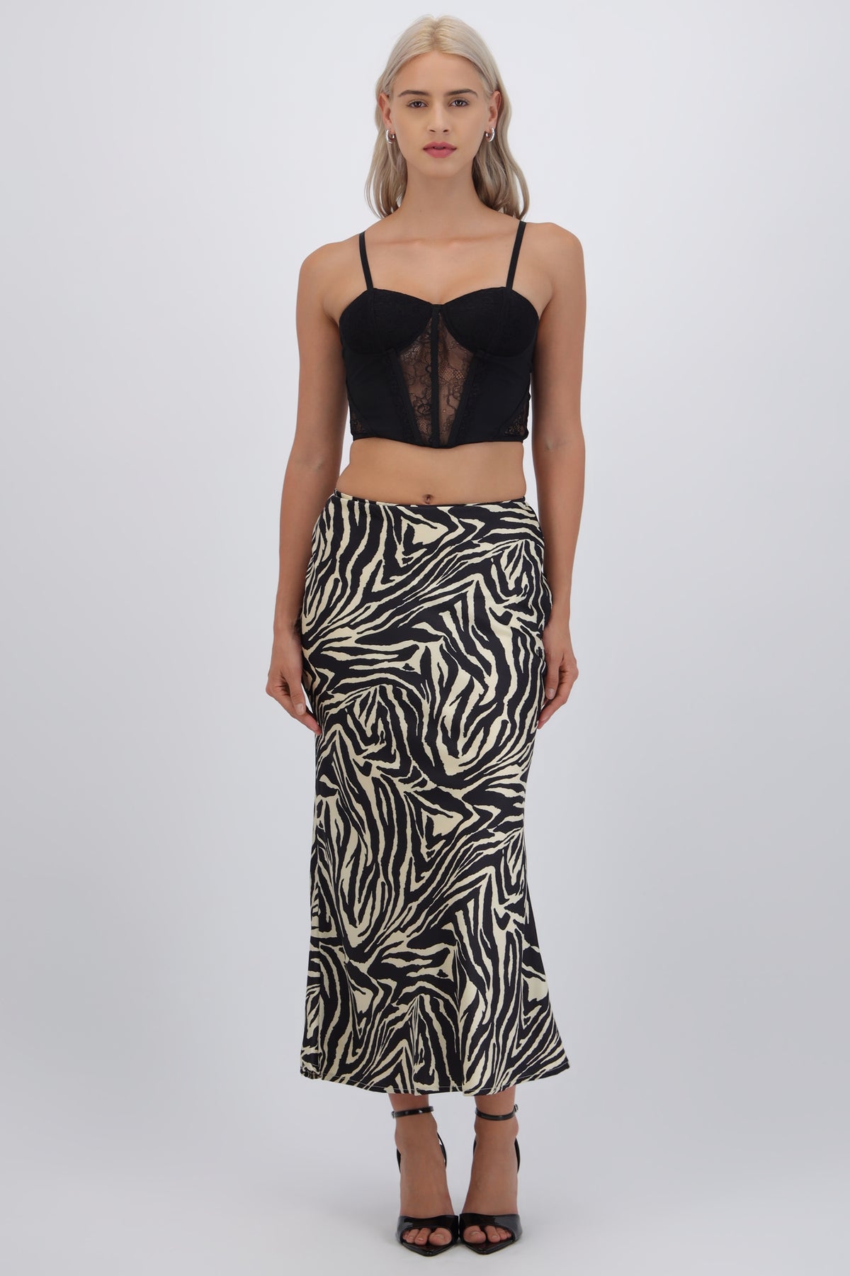Falda midi estampado zebra NEGRO COMBO
