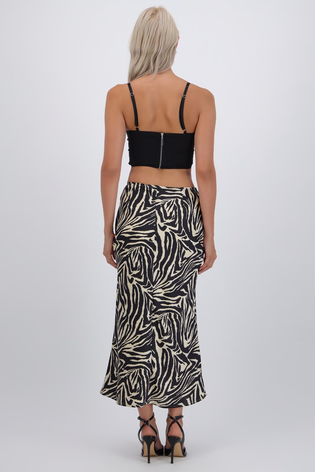 Falda midi estampado zebra NEGRO COMBO