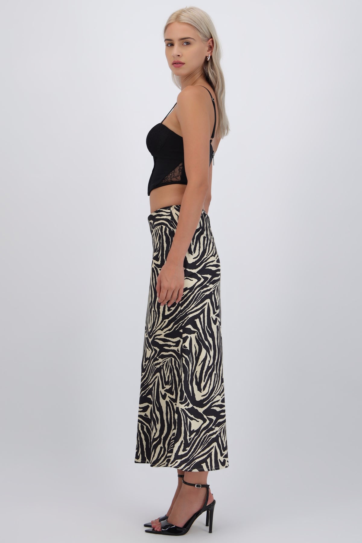 Falda midi estampado zebra NEGRO COMBO