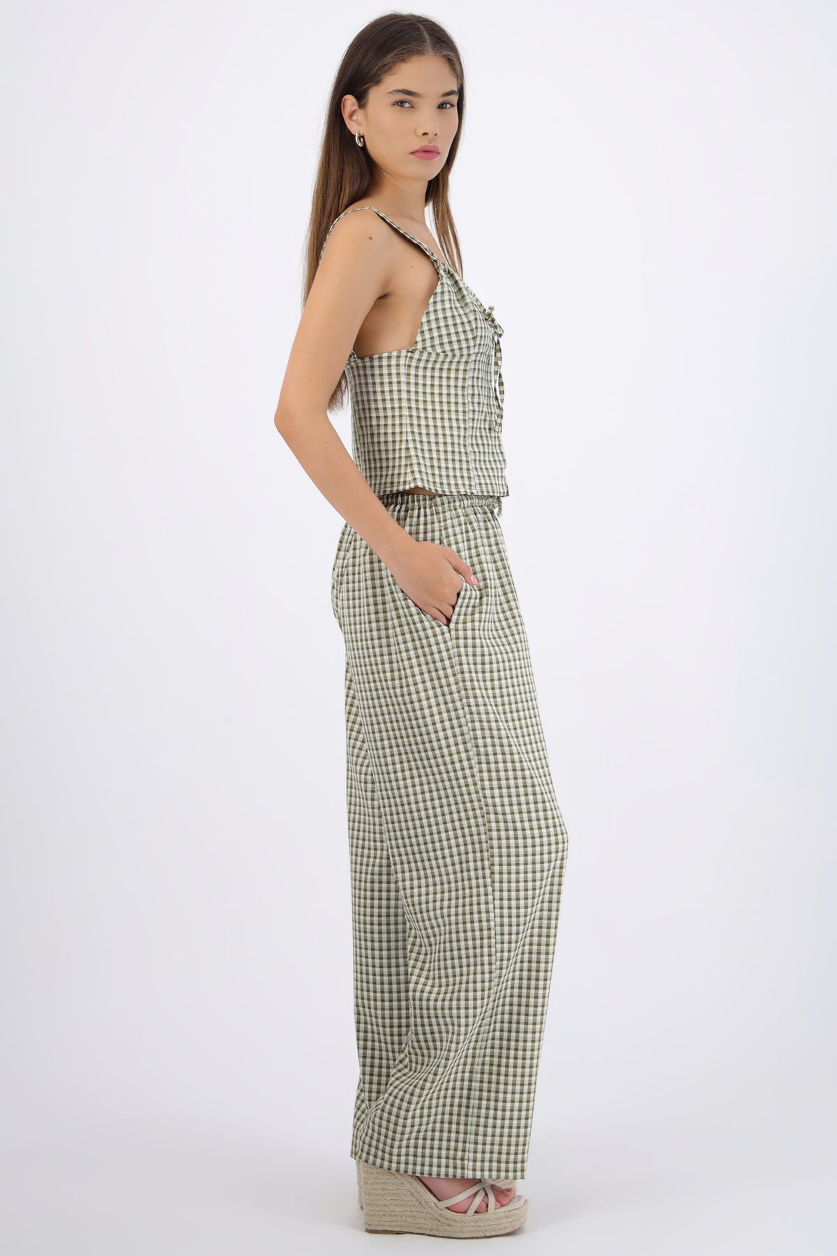 Pantalón estampado cuadros OLIVO COMBO