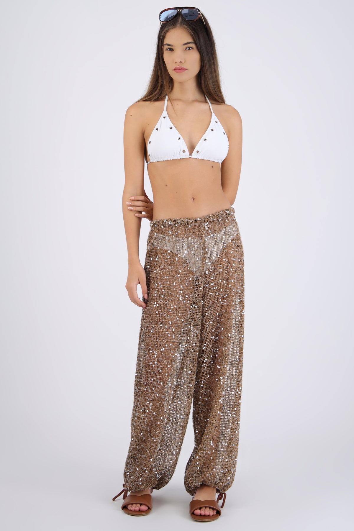 Pantalo lentejuelas crochet CAFE