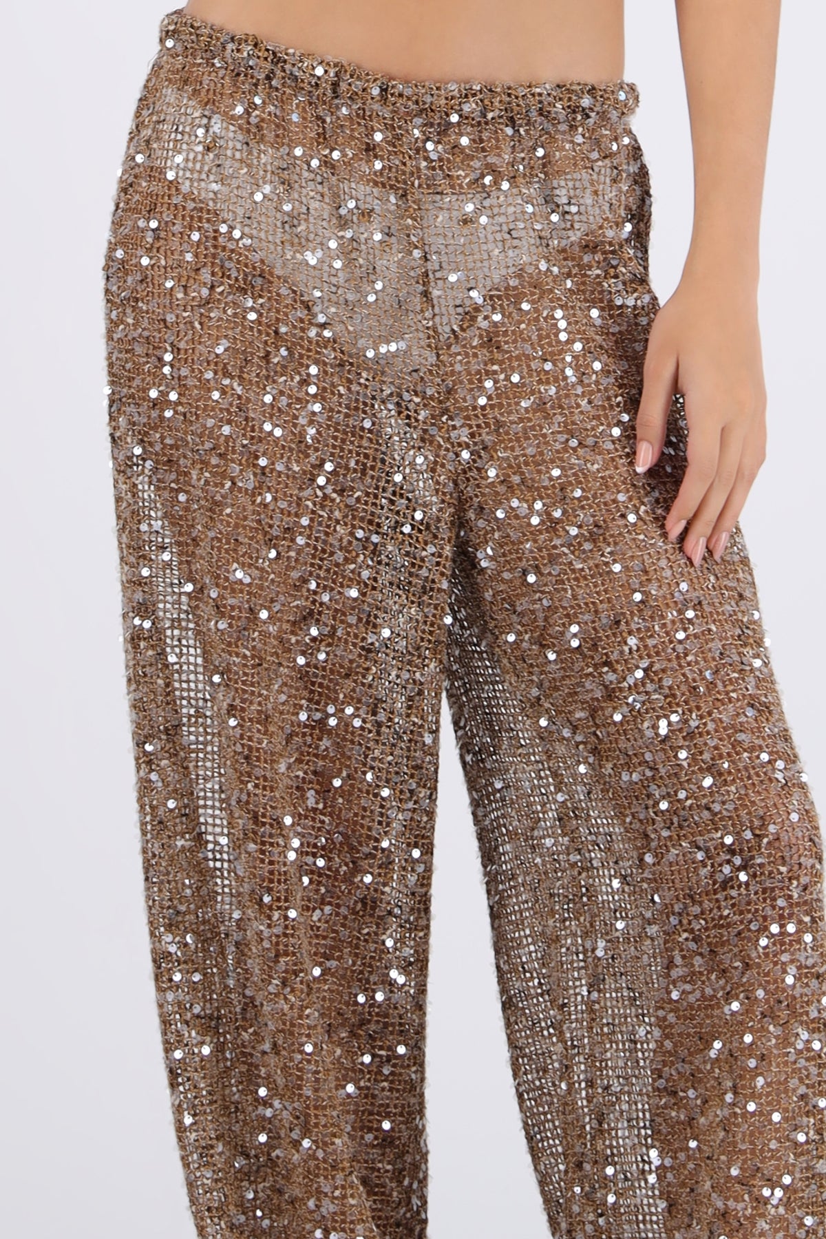 Pantalo lentejuelas crochet CAFE