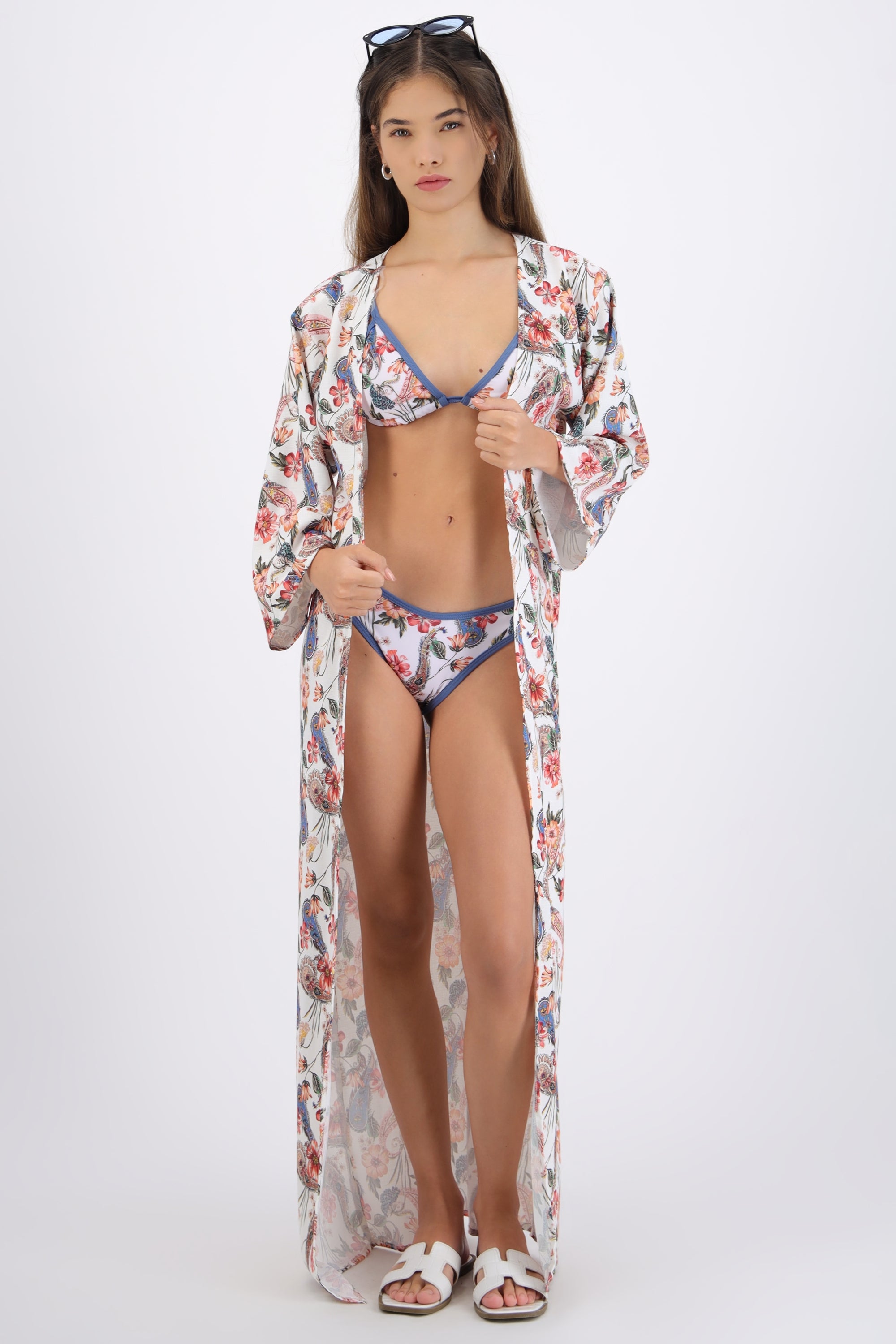 Kimono largo estampado AZUL COMBO