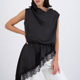 Vestido mini satin con encaje