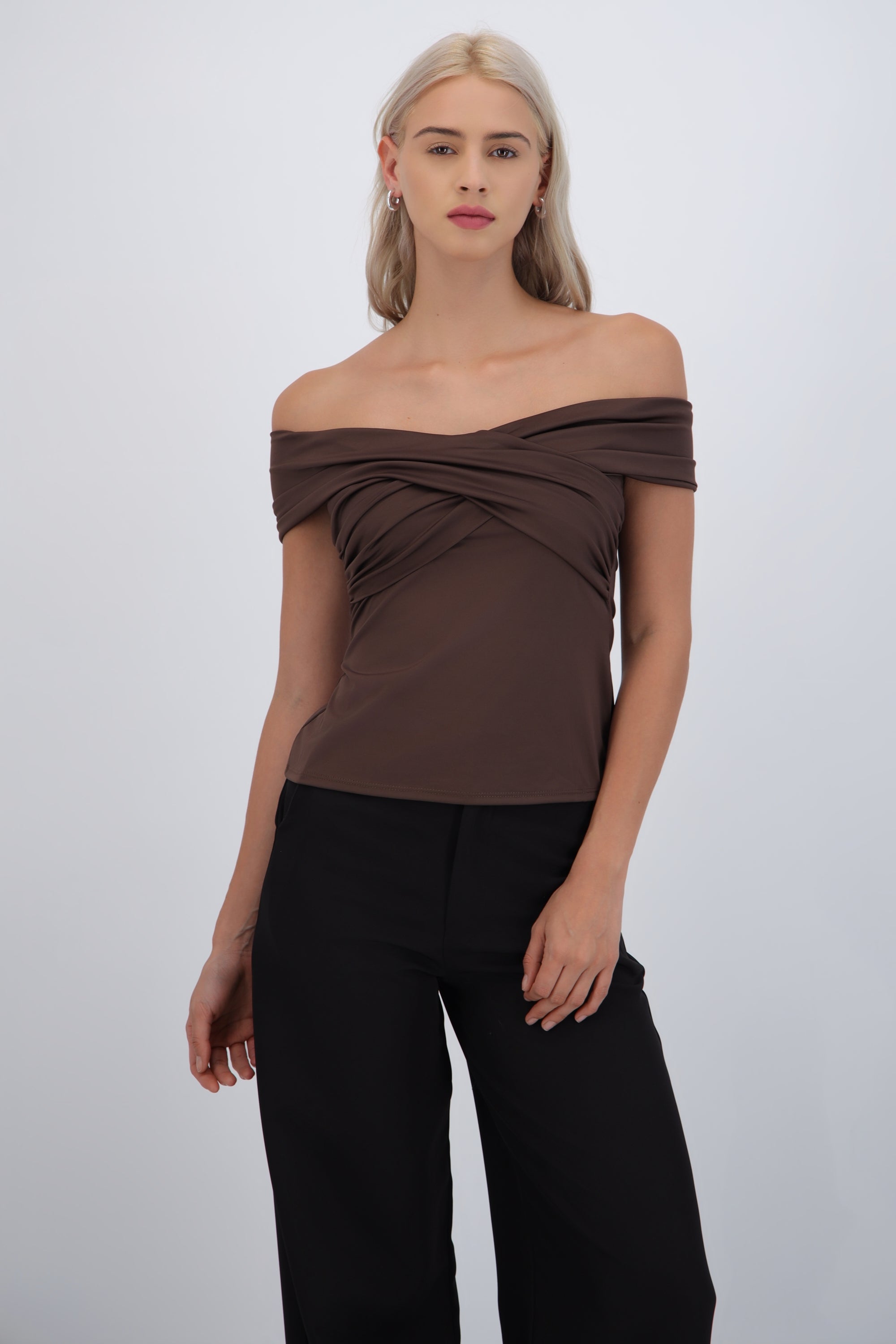 Top escote drapeado CHOCOLATE