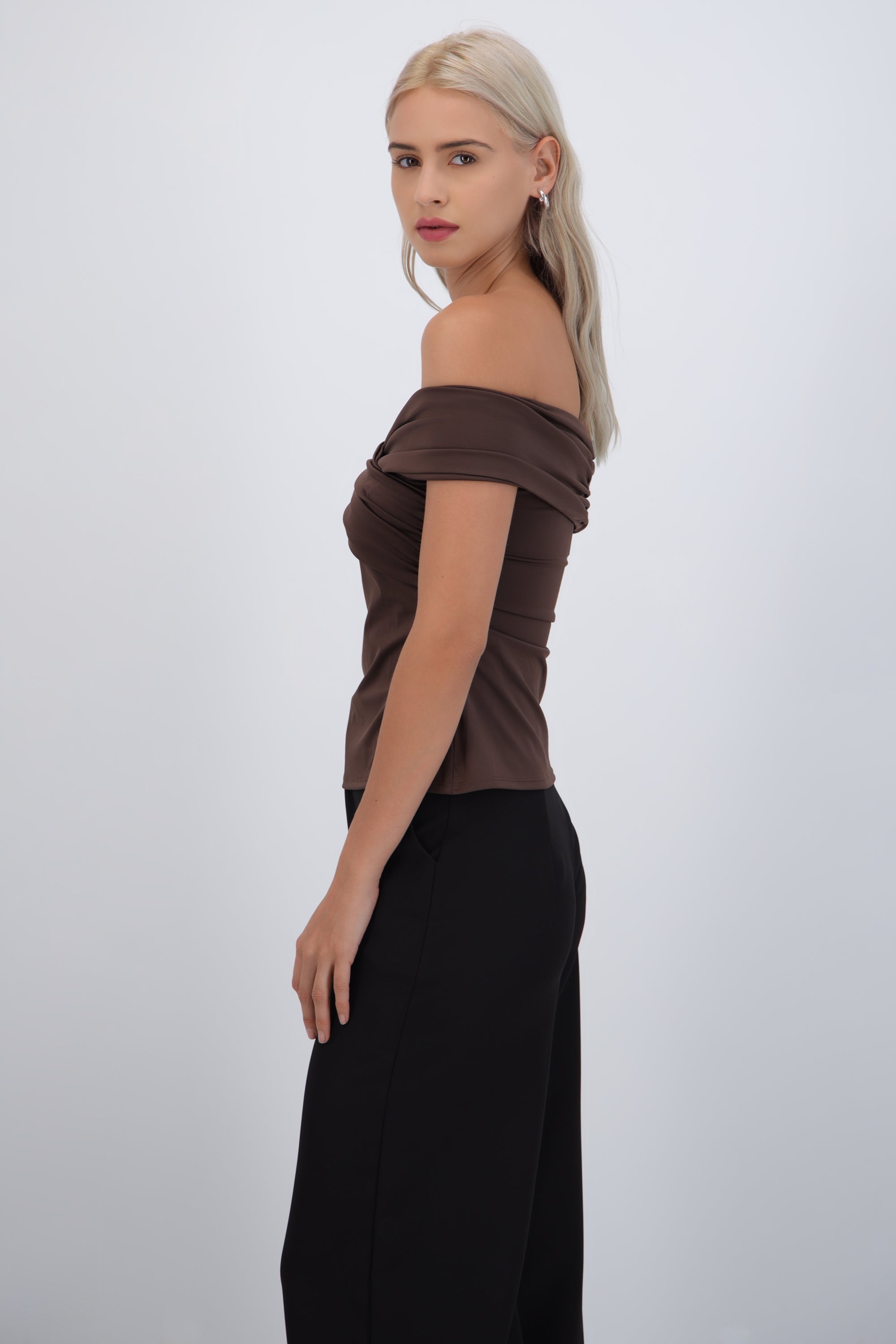Top escote drapeado CHOCOLATE