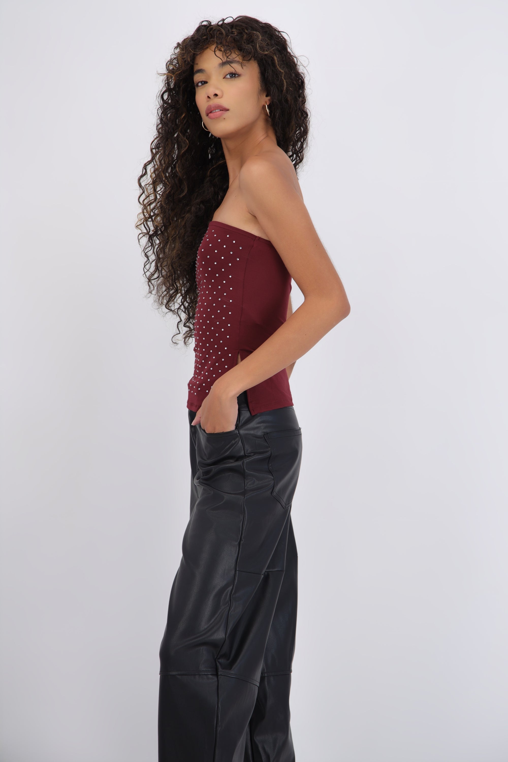 Top bandeau con aplicaciones brillos