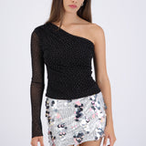 Top one shoulder mesh brillos