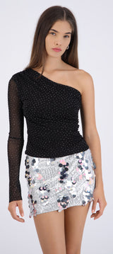 Top one shoulder mesh brillos