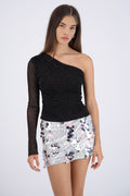 Top one shoulder mesh brillos