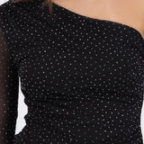 Top one shoulder mesh brillos