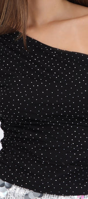 Top one shoulder mesh brillos