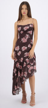 Vestido maxi asimetrico con tirantes estampado
