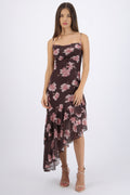 Vestido maxi asimetrico con tirantes estampado