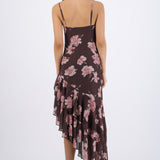 Vestido maxi asimetrico con tirantes estampado