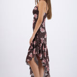 Vestido maxi asimetrico con tirantes estampado