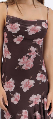 Vestido maxi asimetrico con tirantes estampado
