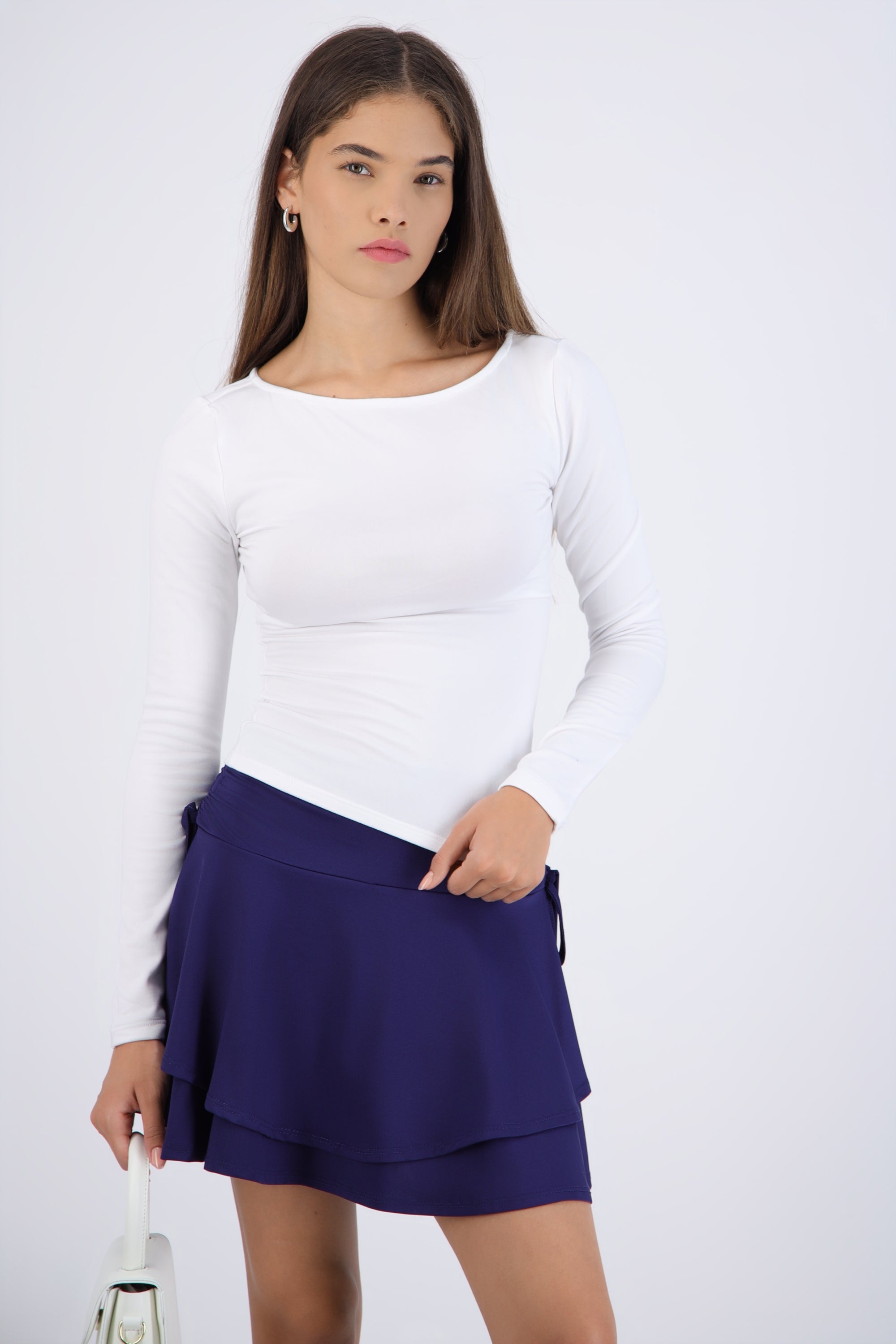Top manga larga escote barco forrado fleece BLANCO
