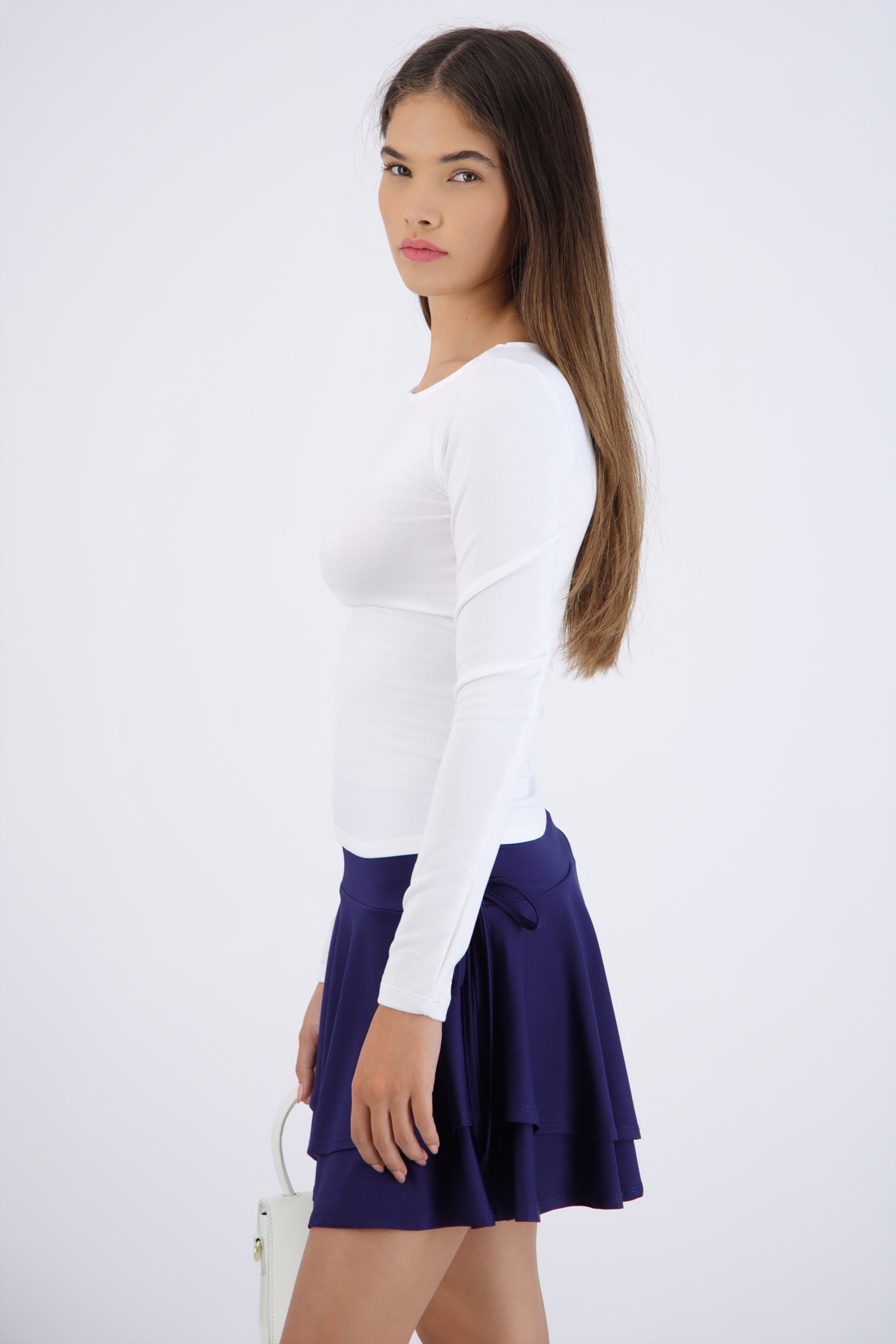 Top manga larga escote barco forrado fleece BLANCO
